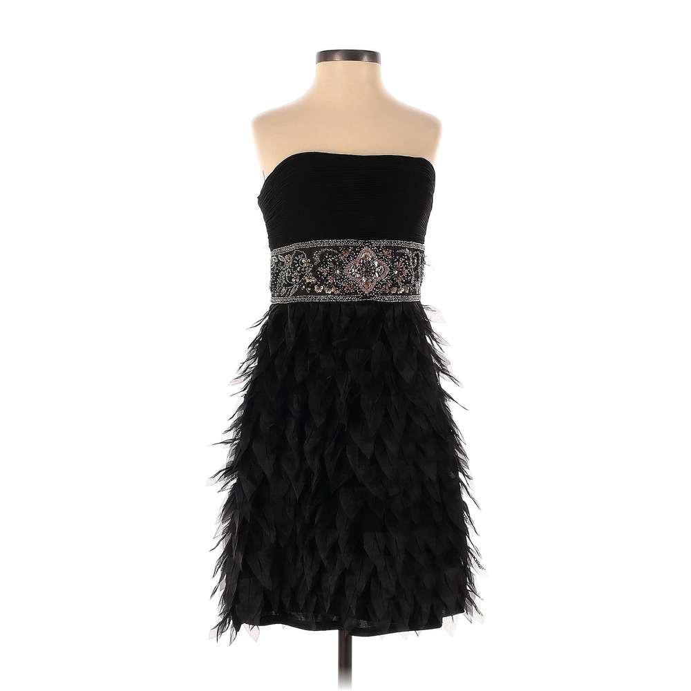 Sue Wong Nocturne Designer Black Beaded Feather Gatsby Dress Size 4